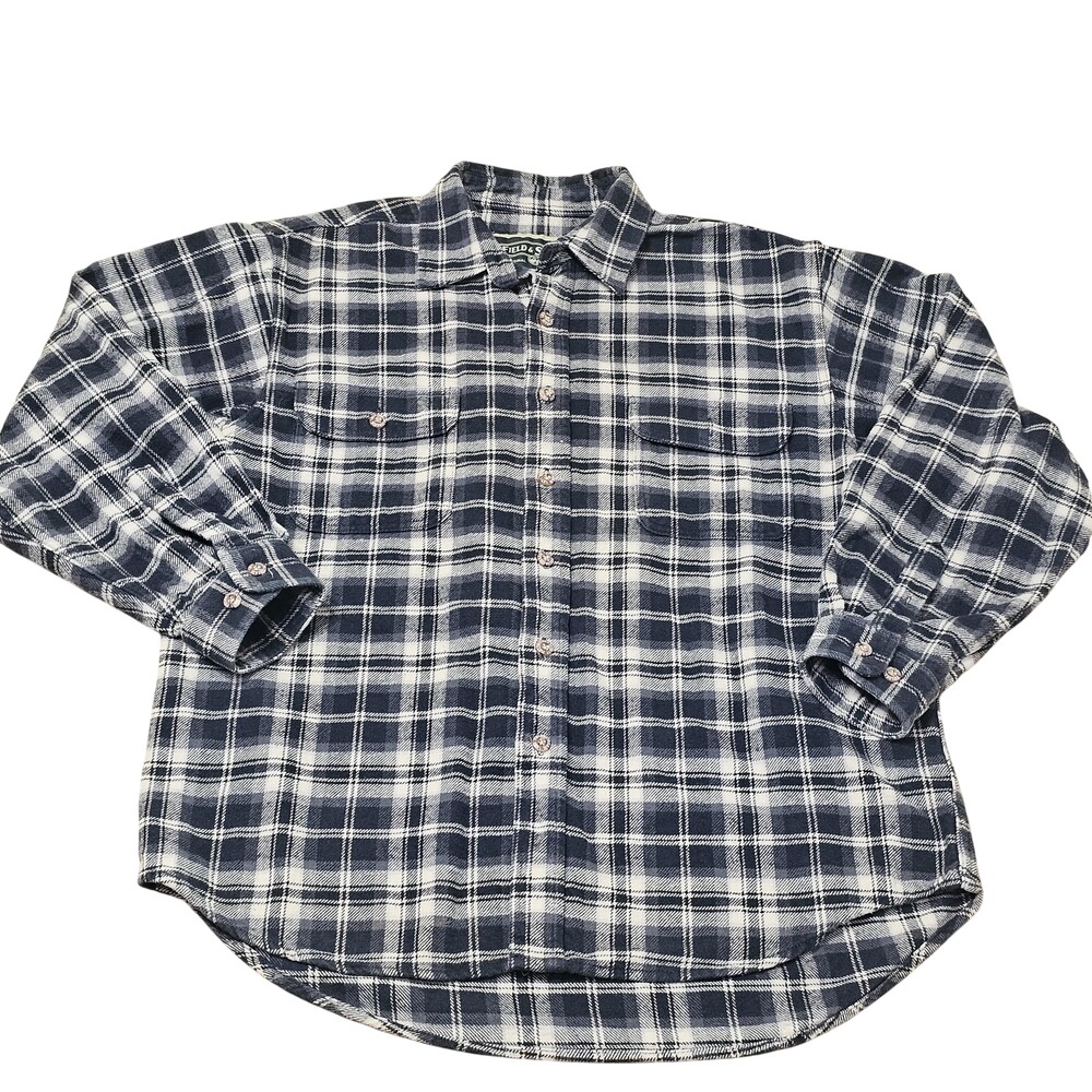 Field & Stream Flannel Shirt Mens Medium Blue Plaid Button Long Sleeve Casual